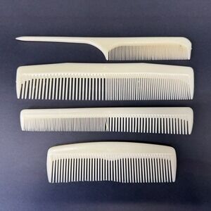 3 Vintage FULLER Hair Comb Brush Multi Teeth USA Made Ivory Off White Retro Lot